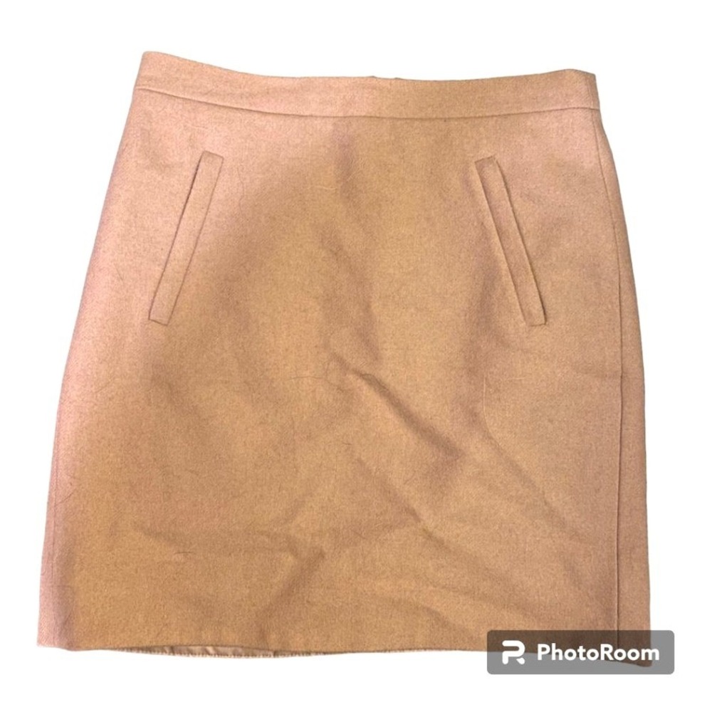 J. Crew Womens Wool Blend‎ Mini Skirt Khaki Tan Zipper Pockets Size 00 Preppy